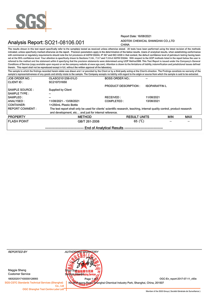 SGS REPORT - ISOPARAFFIN L